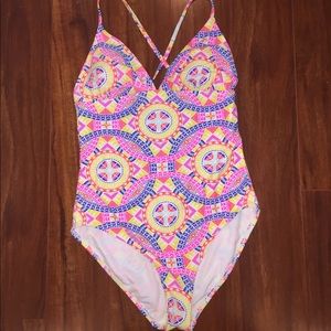 Colorful print one piece bathing suit